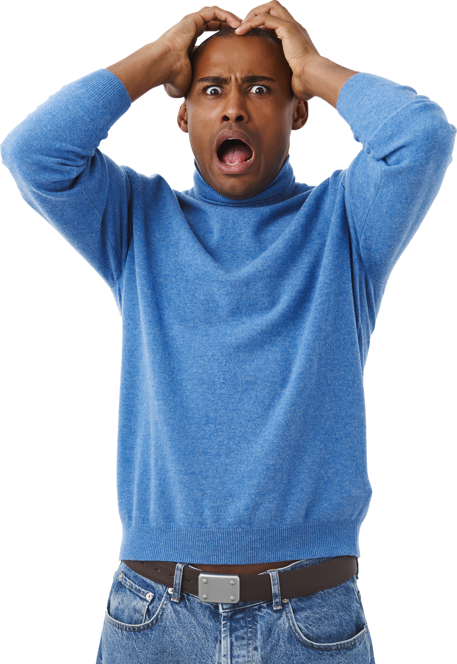 Portrait of scared young african-american man guy cutout